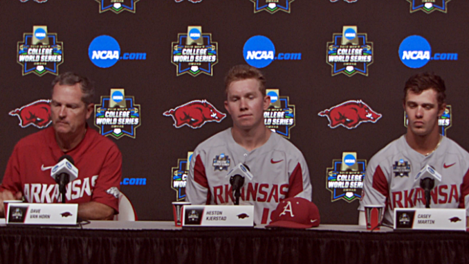 Arkansas coach and players