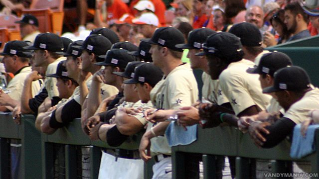 Vanderbilt baseball players in dugout