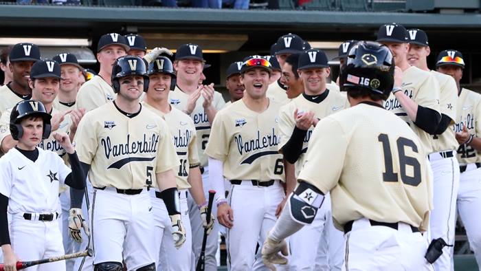 Vanderbilt baseball players celebrate a win