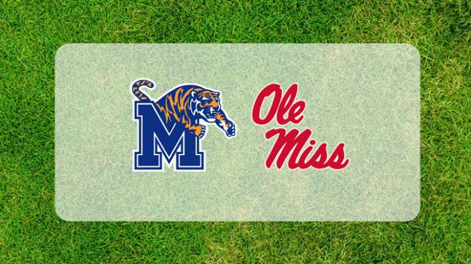 Ole Miss-Memphis logos on grass