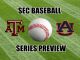 Texas A&M and Auburn logos with baseball