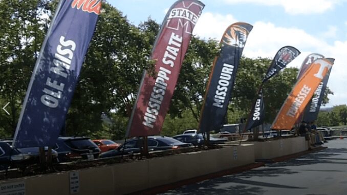 Team flags at outside at SEC Media days